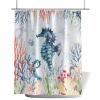 Anzona Blue Seahorse Coastal Waterproof Shower Curtains Set - Stall 48 x 72 Inch, Summer Nautical Coral Conch Polyester Fabric Bathroom Curtain with 12 Hooks, Bathroom Accessories, 1 Panel view 2