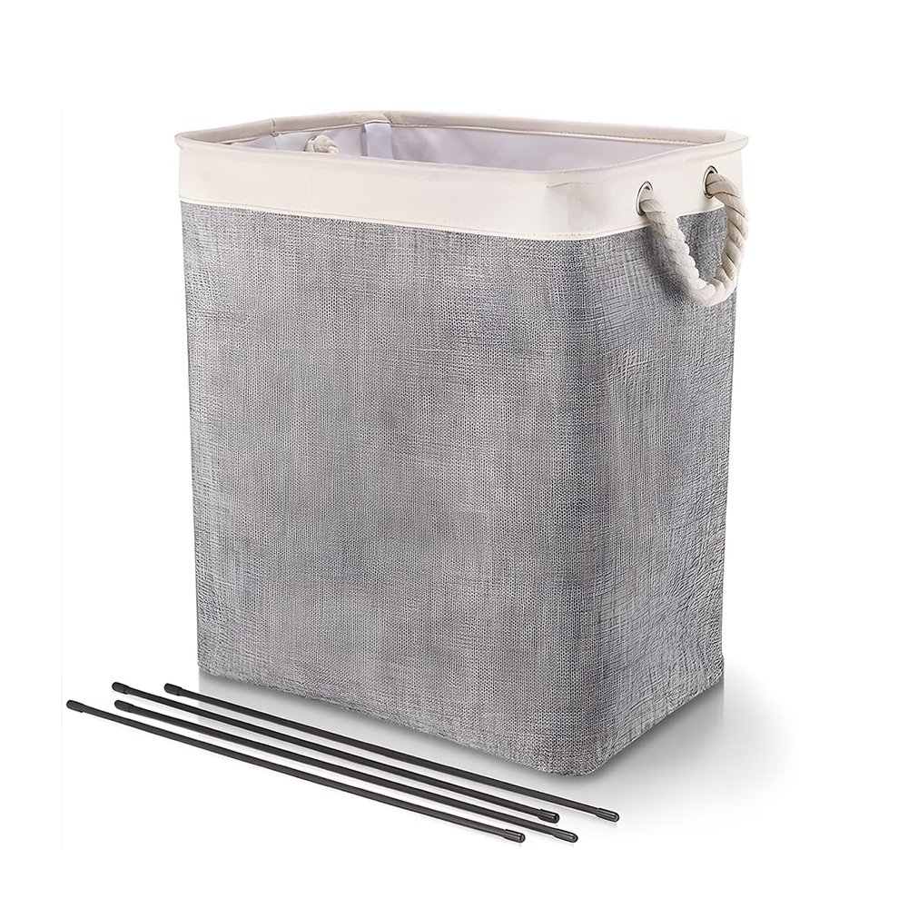 EKBBBYE Laundry Baskets, 65L Large Laundry Basket Foldable Laundry Hamper with Handles Clothes Basket Bedroom Living Room Bathroom Linen Basket Storage Bag, Rice Gray
