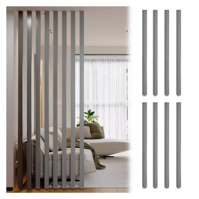 8 Pack Room Divider Partition Post Wooden Slats, Washroom/Balcony/Stairwell/Entrance Privacy Screen Column Decor Grille Adjustable Height, Black White Grey Walnut, With Fitting(Color:Grey 8pcs,Size:85