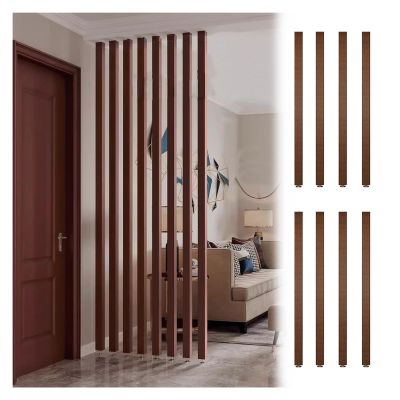 8 Pack Room Divider Partition Post Wooden Slats, Washroom/Balcony/Stairwell/Entrance Privacy Screen Column Decor Grille Adjustable Height, Black White Grey Walnut, With Fitting(Color:Walnut 8pcs,Size: