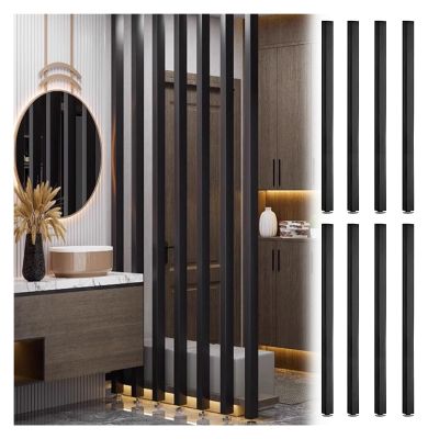 8 Pack Room Divider Partition Post Wooden Slats, Washroom/Balcony/Stairwell/Entrance Privacy Screen Column Decor Grille Adjustable Height, Black White Grey Walnut, With Fitting(Color:Black 8pcs,Size:1