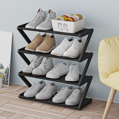 HomeLoft Basics 4 Layer Shoe Rack Thickened Steel Pipe Independent Shoe Cabinet,Has Sufficient Storage Space to Accommodate Shoes of Different Heights, and Does Not Take Up Too Much Floor Space (Black)