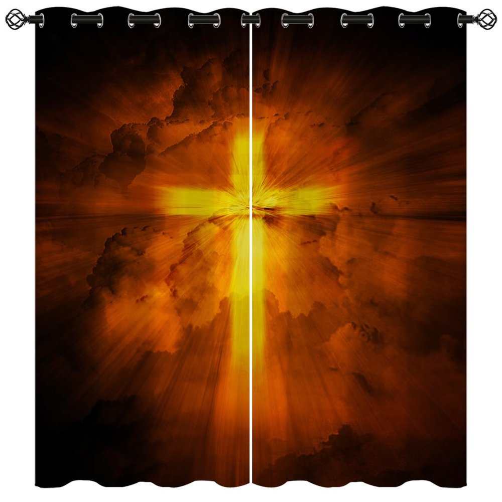 18TH CROZY Christ Cross Blackout Curtains for Girls Boy Home Decor, Easter Jesus Christian Church Dusk Grommet Thermal Insulated Drapes Darkening Window Curtain for Bedroom Living Room, 42 x 63 Inch