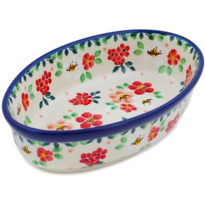 Polmedia Polish Pottery Condiment Dish UNIKAT - Pink Divinity Pattern Handmade in Boleslawiec Poland by Ceramika Artystyczna + Certificate of Authenticity