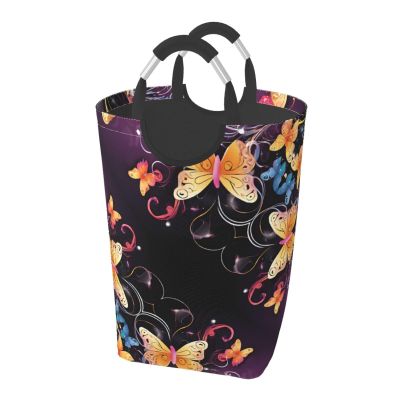 MLMNBVC Laundry Basket Collapsible Clothes Hamper, Laundry Bag with Handles Blanket Toys Storage Basket, Dorm Room Essentials Accessories - Butterflies
