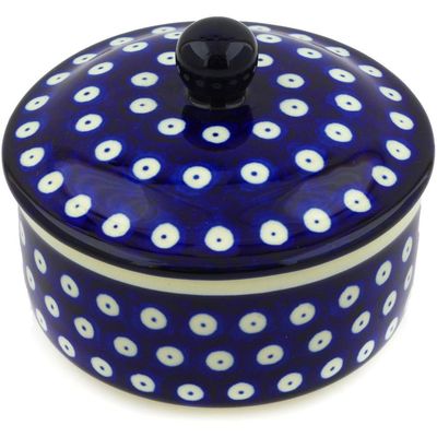 Polmedia Polish Pottery Jar with Lid - Blue Eyes Pattern Handmade in Boleslawiec Poland by Ceramika Artystyczna + Certificate of Authenticity