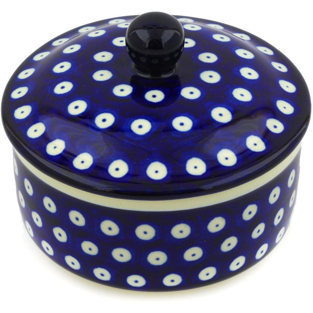 Polmedia Polish Pottery Jar with Lid - Blue Eyes Pattern Handmade in Boleslawiec Poland by Ceramika Artystyczna + Certificate of Authenticity