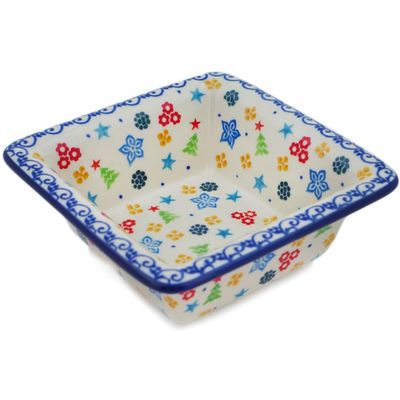 Polmedia Polish Pottery Bowl 5-inch UNIKAT - Joyful Cheer Pattern Handmade in Boleslawiec Poland by Ceramika Artystyczna + Certificate of Authenticity