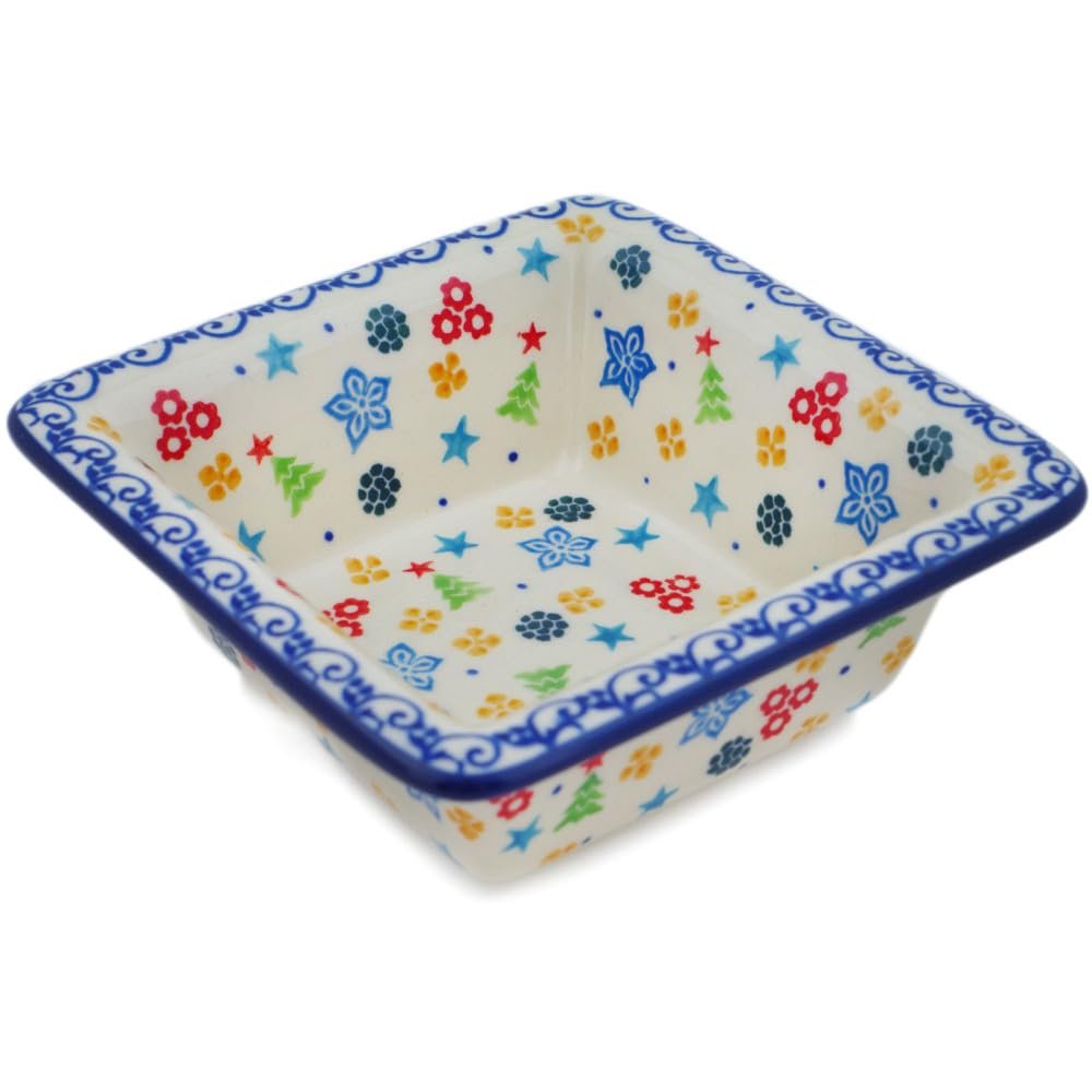 Polmedia Polish Pottery Bowl 5-inch UNIKAT - Joyful Cheer Pattern Handmade in Boleslawiec Poland by Ceramika Artystyczna + Certificate of Authenticity