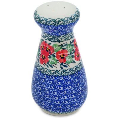 Polmedia Polish Pottery Pepper Shaker - Red Pansy Pattern Handmade in Boleslawiec Poland by Ceramika Artystyczna + Certificate of Authenticity