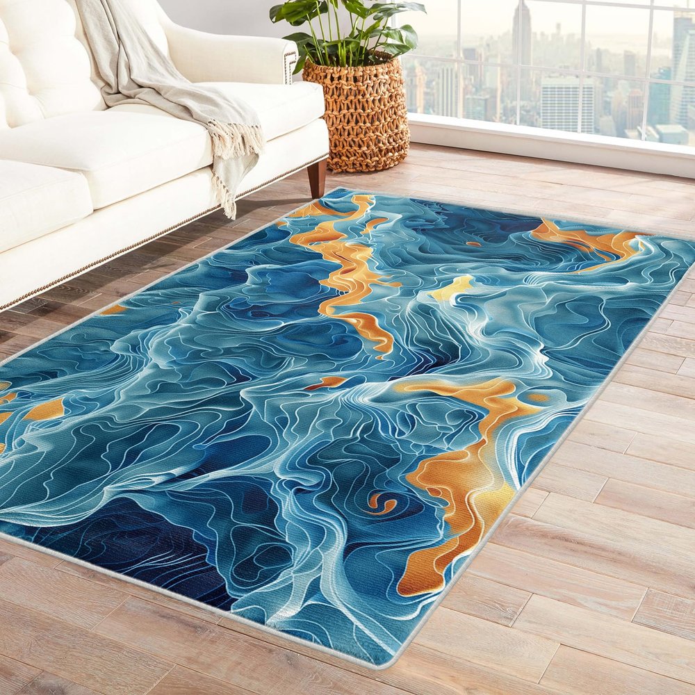 TANTANICAL Psychedelic Rugs for Bedroom Living Room Decor, Abstract Rug 4x5, Wavy Swirl Area Rug, Washable Non Slip Stain Resistant Home Indoor Carpet