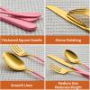 Lekoton 20 Piece Gold and Pink 18/0 Flatware Utensil Set for 4, Include Dinner Knife,Dinner Forks,Dinner Spoons,Salad Forks,Teaspoons,Silverware Set for 4, Dishwasher Safe view 3