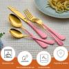 Lekoton 20 Piece Gold and Pink 18/0 Flatware Utensil Set for 4, Include Dinner Knife,Dinner Forks,Dinner Spoons,Salad Forks,Teaspoons,Silverware Set for 4, Dishwasher Safe view 4