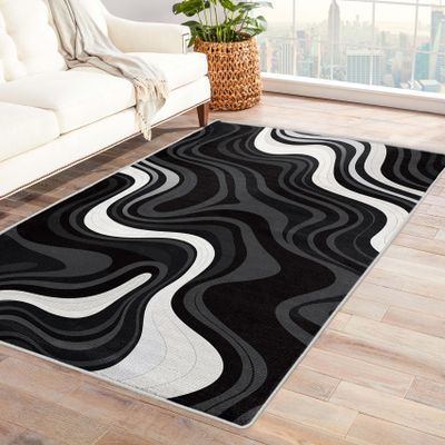 TANTANICAL Abstract Rug 4x5, Black and White Rugs for Bedroom Living Room Decor, Art Deco Area Rug, Washable Non Slip Stain Resistant Home Indoor Carpet