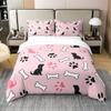Castle Fairy Cartoon Dog Bones Duvet Cover Dogs Sillhoutte Bedding Set for Kids Teens Room Decor Cute Paw Print Comforter Cover Pet Animal Pink Quilt Cover Queen Size,2 Pillowcases,No Comforter view 1