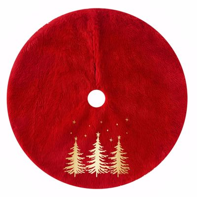 24in Christmas Tree Skirts Plush Tree Skirt -Gold Christmas Tree Pattern Round Red Xmas Tree Mat Base Cover for Holiday Home Decor Christmas Tree Decorations(Red)