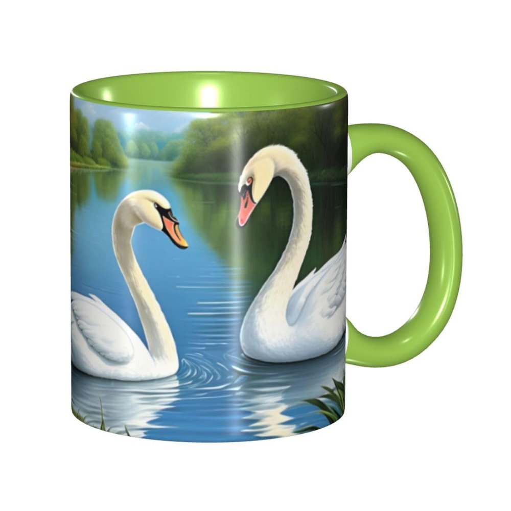 YYHWHJDE colorName Double color mug ceramic Mugs Suitable for cappuccino, latte, cereal, yogurt, milk, hot or cold drinks Micro-wave oven The swan in love Picture