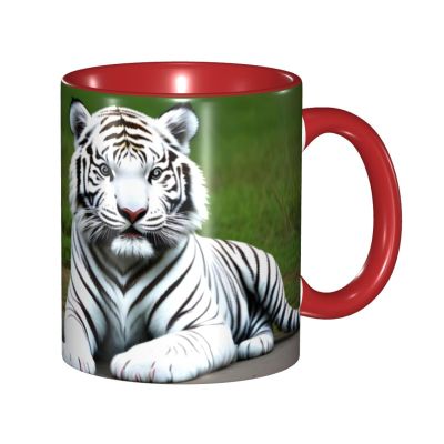 YYHWHJDE colorName Double color mug ceramic Mugs Suitable for cappuccino, latte, cereal, yogurt, milk, hot or cold drinks Micro-wave oven Cute white tiger Pattern