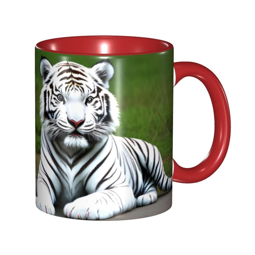 YYHWHJDE colorName Double color mug ceramic Mugs Suitable for cappuccino, latte, cereal, yogurt, milk, hot or cold drinks Micro-wave oven Cute white tiger Pattern