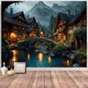 Aidatain Fairytale World Scenery Tapestry Town River Bridge Tapestry a Large 100" L x 90" W Flannel Fabric Landscape Wall Art Hanging for Kids Boys Girls Room Bedroom Dorm Decor GTSHAT115 view 1