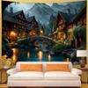 Aidatain Fairytale World Scenery Tapestry Town River Bridge Tapestry a Large 100" L x 90" W Flannel Fabric Landscape Wall Art Hanging for Kids Boys Girls Room Bedroom Dorm Decor GTSHAT115 view 3