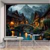 Aidatain Fairytale World Scenery Tapestry Town River Bridge Tapestry a Large 100" L x 90" W Flannel Fabric Landscape Wall Art Hanging for Kids Boys Girls Room Bedroom Dorm Decor GTSHAT115 view 4