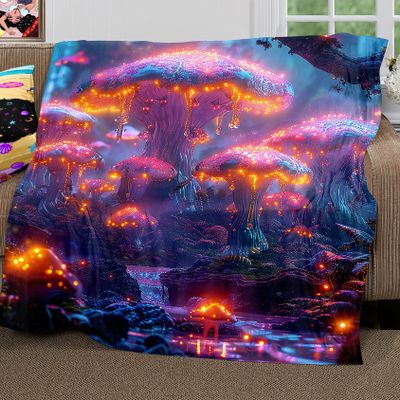 CDIWIDH Cartoon Mushroom Throw Blanket - Cute Mushroom Blanket for Girls Kids Adults Plant Print Pattern Girls Blankets for Sofa Couch Bed, Throw Size 50" x 60" (130 x 150 cm)
