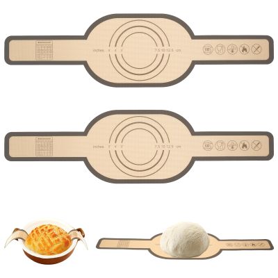 DNAMYJME 2Pcs Silicone Bread Sling with Long Handle Heat Resistant Sourdough Bread Sling Non Stick Silicone Baking Mat Sling Dishwasher Safe Silicone Dutch Oven Liner Reusable Bread Sling Mat for Baki
