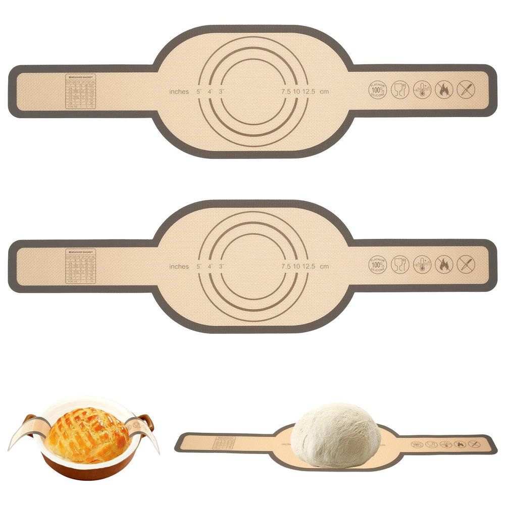 DNAMYJME 2Pcs Silicone Bread Sling with Long Handle Heat Resistant Sourdough Bread Sling Non Stick Silicone Baking Mat Sling Dishwasher Safe Silicone Dutch Oven Liner Reusable Bread Sling Mat for Baki