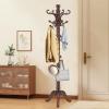 OIRUMIE Wooden Coat Rack Stand, Vintage Wood Coat Rack Freestanding with Sturdy Triangle Base, Classic Coat Racks with 14 Hooks, Natural Birch Wood Coat Tree Hanger Stand for Entryway,Office view 1