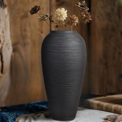 Black Rustic Ceramic Vase Vintage Large Vases, 13.4 Inch Farmhouse Floor Tall Vase Pottery Clay Terracotta Rustic Vases for Home Decor Living Room Entryway Table Centerpieces,Housewarming Gifts