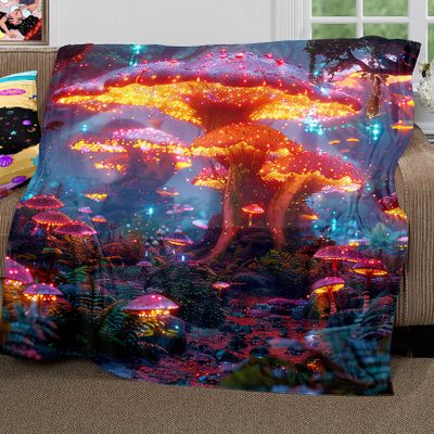 CDIWIDH Cartoon Mushroom Throw Blanket - Cute Mushroom Blanket for Girls Kids Adults Plant Print Pattern Girls Blankets for Sofa Couch Bed, Throw Size 50" x 60" (130 x 150 cm)