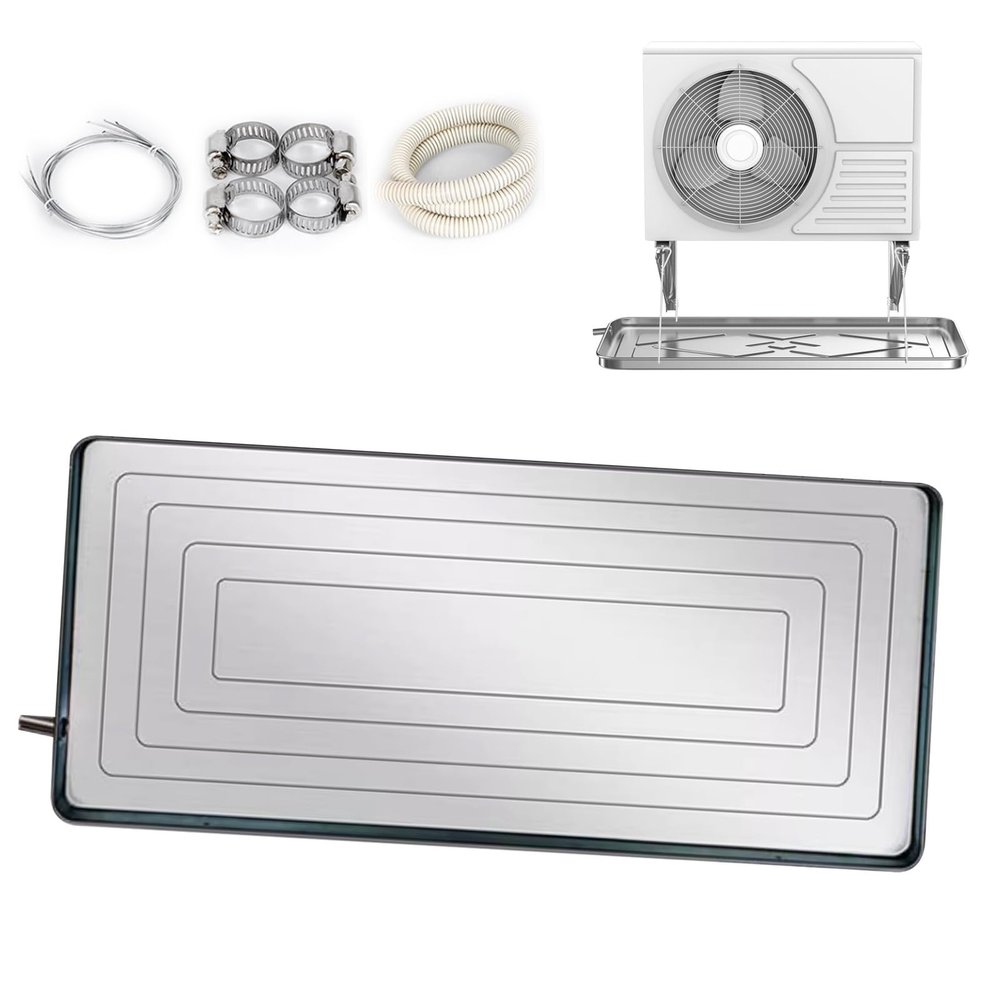 GQMYCDM Condensate Drain Pan Stainless Steel Drip Tray, Stainless Steel Condensate Drain Pad Water Collector Pad, with Drain Kit,for Window Ac and Mini Split Units(Color:Silver 5P)