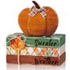 FairySandy 4 Pcs Thanksgiving Decorations for Home Fall Tiered Tray Decor Wood Book Stack with Sign Autumn Stacked Book Decor Bundle for Office Table Shelf Decorative Trays(Pumpkin) view 1