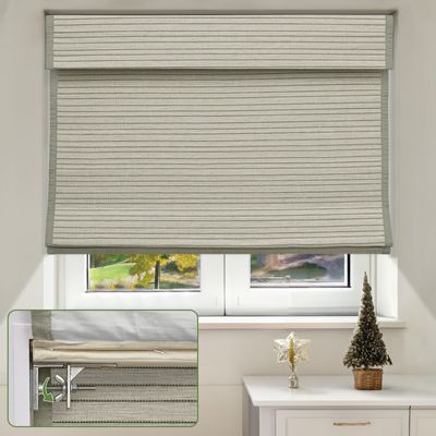 MiLin No Tools No Drill Natural Ramie Cordless Roman Shades for Windows Blackout, Custom Privacy Linen Roman Window Shades, Easy to Install Blackout Blinds for Home Kitchen (Taupe, 49" W x 48" H)