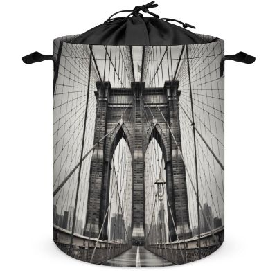 Round Laundry Basket with Handles Personalized Laundry Hamper for Bedroom Brooklyn Bridge Circular Laundry Lightweight Waterproof Storage Basket Dirty Clothes Hamper for Bathroom Dorm
