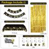 Black and Gold 19th Birthday Decorations for Men Women, Gold Party Decorations include Happy Birthday Banner, Tablecloth, Fringe Curtains, Star Foil Balloons for 19th Birthday Decorations view 2