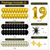Black and Gold 19th Birthday Decorations for Men Women, Gold Party Decorations include Happy Birthday Banner, Tablecloth, Fringe Curtains, Star Foil Balloons for 19th Birthday Decorations view 3