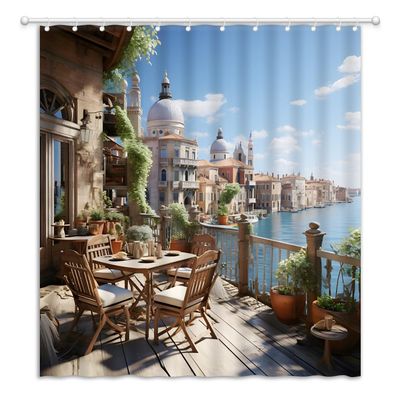 YOZSLGU Italian Street Shower Curtain City Natural Scenery Mediterranean Tuscan Europe Landscape Fabric Bathroom Decor Curtains with Hooks, 86" Wx70 H