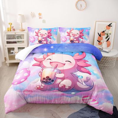 Nttopship Cute Salamander Comforter Set Twin Kawaii Axolotl Bedding Sets 3PCS for Kids Teen Adult Girl Room Decor Ultra-Soft Lightweight Microfiber 1 Comforter with 2 Pillowcases
