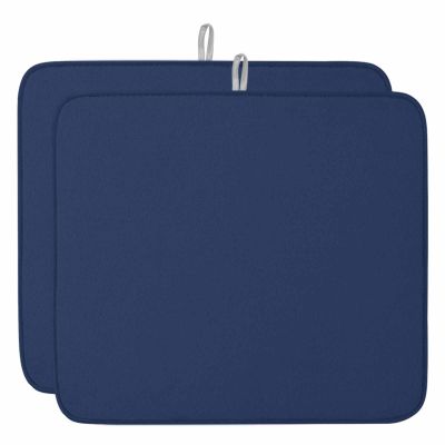 Debedcor Navy Blue Dish Drying Mat for Kitchen Counter, Microfiber Rack Pads, Farmhouse Solid Navy Blue Color Modern Art Absorbent Dish Bottle Drying Mat, 16''x18'', 2 Pack