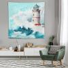 HZOHNAGO Lighthouse Tapestry Watercolor Sea Mew Wave Lighthouse Pattern Printed Tapestry Wall Hanging for Bedroom Living Room Dorm 60" W x 60" H view 2