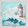 HZOHNAGO Lighthouse Tapestry Watercolor Sea Mew Wave Lighthouse Pattern Printed Tapestry Wall Hanging for Bedroom Living Room Dorm 60" W x 60" H view 4
