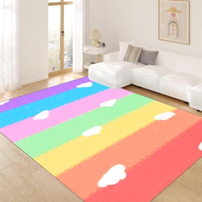 rugsjwaizj Soft Rainbow Area Rugs Girl's Bedroom Fluffy Colorful Rugs Cute Floor Mats Furry Children's Play Mats White Cloud Rainbow Prints Living Room Kids Room Nursery Home Decor 2x4ft