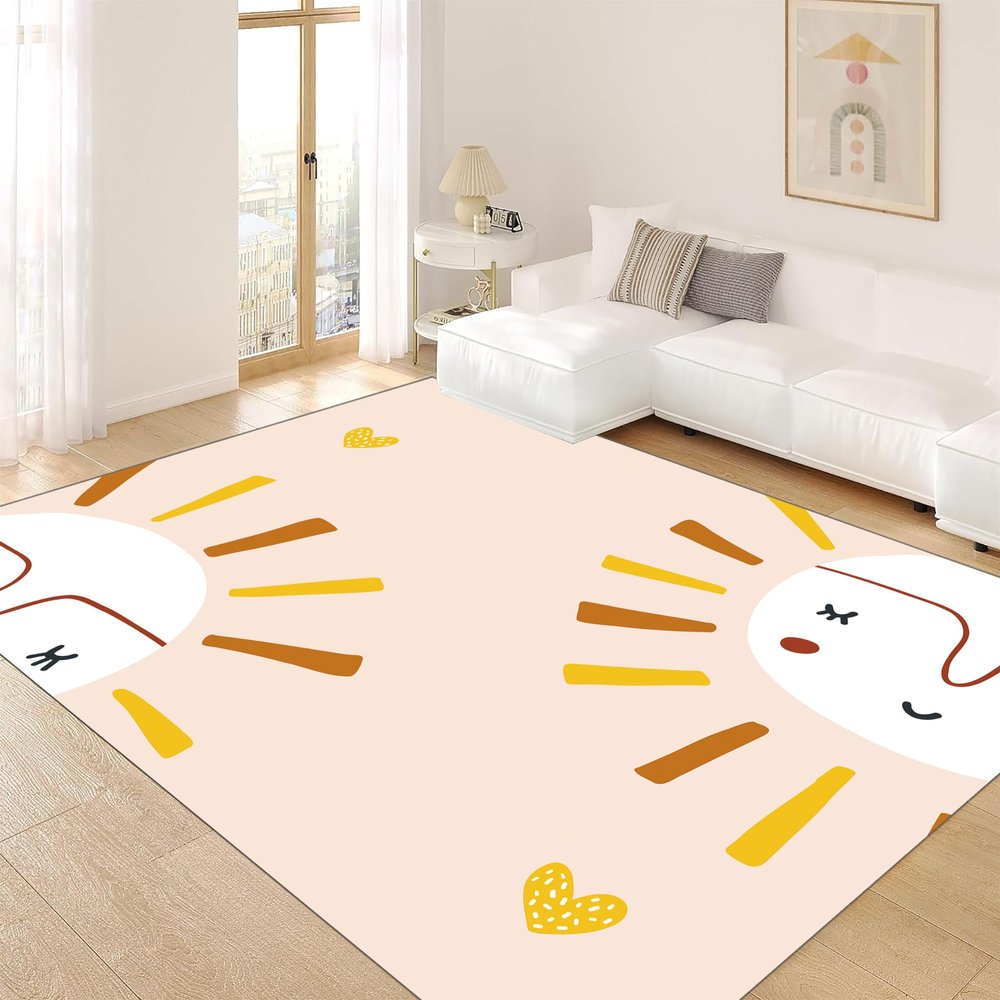 rugsjwaizj Children's Rug Living Room Plush Area Rugs Educational Rugs Soft Washable Non-Slip Rugs Simple Cute Sun and Love Prints Kids Room Nursery Decor Pink Rug 3x4ft