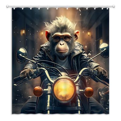 YOZSLGU Funny Monkey Shower Curtain Funny Animal Gorilla Riding Motorcycle Fabric Bathroom Decor Curtains with Hooks, 55" Wx70 H