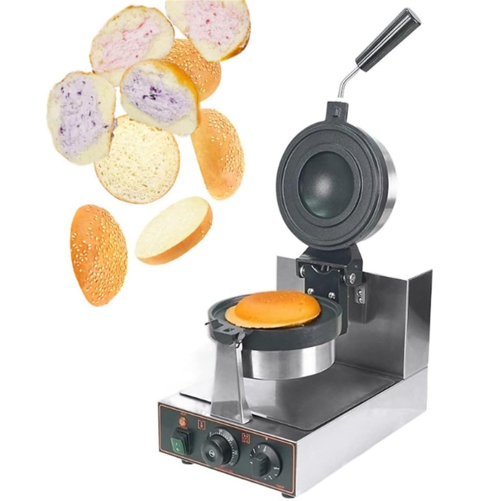 Hamburger Waffle Machine, Non-Stick Electric Panini Press, Commercial Rotating Waffle Maker, Double-Sided Heating, 180 Rotation Adjustable Temperature 50-300, 5 Minutes Timer,A
