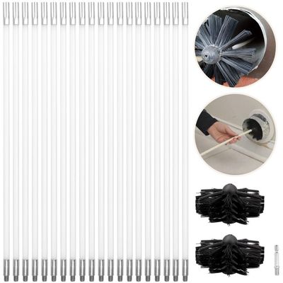 Kit With 20 Rods And 2 Heads For Sweeping Chimneys, Duct Cleaning Brush Set, 23 Piece Chimney Sweep Tool, Flexible Rods And Drill Connector For Vents, Fireplaces, Chimneys