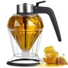 Elegant Honey Pot With Stand, No-Drip Glass Syrup Dispenser, Diamond Shaped Jar For Sauces, Vinegar, Oil view 1