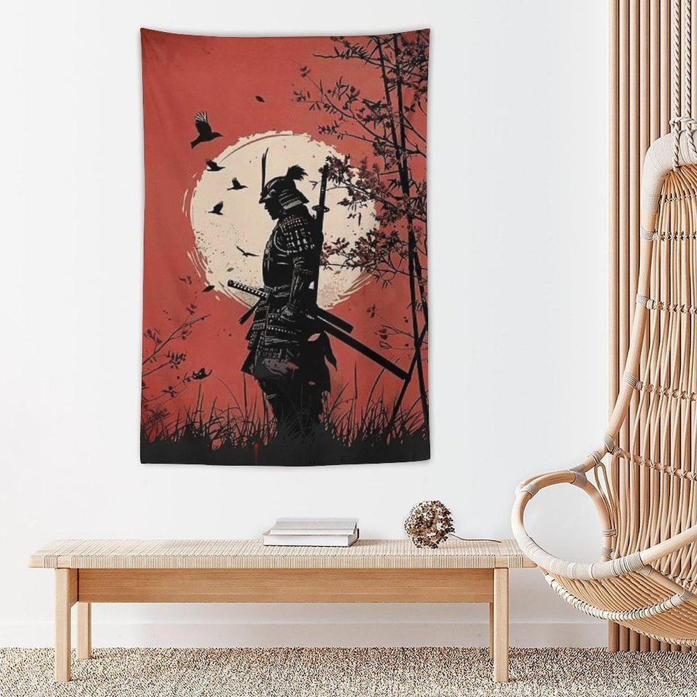 KeKee Samurai Standing Bird Silhouette Tapestry Wall Hanging Decoration Bedroom Home Living Room Wall Extra Large Art Tapestry 40""x60"", style